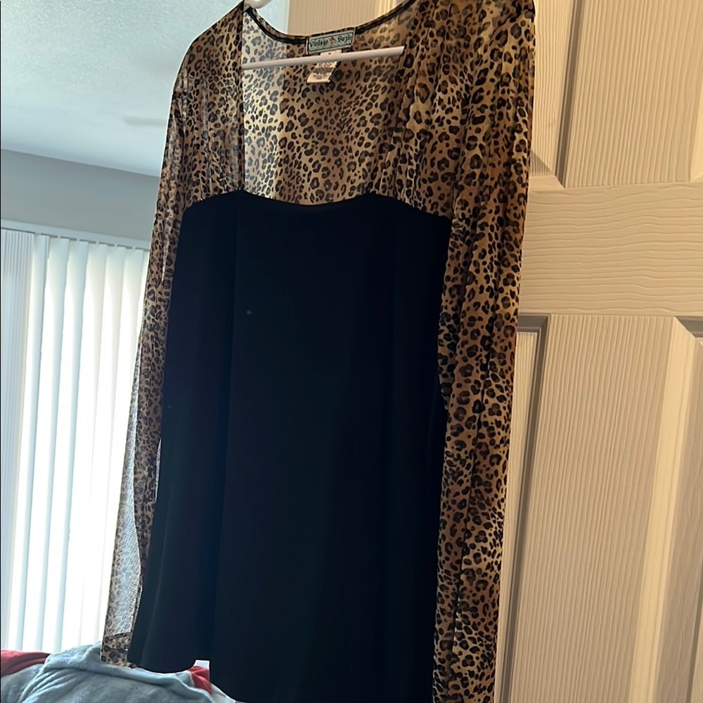 Susan Graver Brown and Black Sheath Top with Bishop Sleeves
